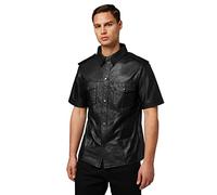 RICANO Mens Shirt SS, Herren Lederhemd, Lamm Nappa Echtleder (schwarz) (L)