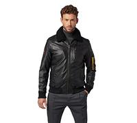 RICANO TG-1101 Herren Flieger Lederjacke aus echtem Lamm Nappa Leder mit Fellkragen aus Lammfell in schwarz und dunkel braun (Schwarz, S (48))