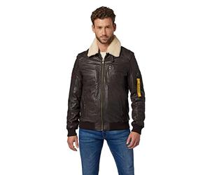 RICANO TG-1101 Herren Flieger Lederjacke aus echtem Lamm Nappa Leder mit Fellkragen aus Lammfell in schwarz und dunkel braun (Dunkelbraun, L (52))