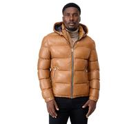 RICANO Vince - Herren Leder Steppjacke mit verstellbarer Kapuze (Slim Fit) - hochwertiges Lamm Nappa Leder (DE/NL/SE/PL, Alphanumerisch, L, Regular, Regular, Cognac)