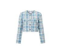 Rich & Royal Cropped Bouclé Check Jacket Ocean Blue - 42