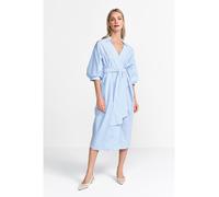 Blusenkleid RICHROYAL, Damen, Gr. 38, N-Gr, blau (skyway blau), Web, Obermaterial: 100% Baumwolle, gestreift, gemustert, mehrfarbig, casual, klassisch Midi, V-Ausschnitt, Langarm eingesetzt,Puffärmel