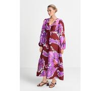 Maxikleid RICHROYAL, Damen, Gr. 42, N-Gr, soft orchid, Web, Obermaterial: 66% Leinen, 34% Viskose, ca. Mitte Wade, tiefer V-Ausschnitt, elastischer Bund, Kleider Maxikleid, aus Leinen-Mix, Allover Blu