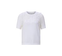 Rich & Royal - Knit Mat Mix T-Shirt with Flower Application pearl white - Gr. - XL