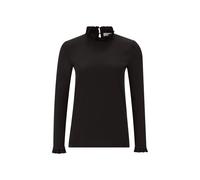 Langarmshirt RICHROYAL "2409 O Slub F LS", Damen, Gr. XS, schwarz, Single Jersey, Obermaterial: 100% Baumwolle, Shirts Langarmshirt, mit Rüschenkante an Ausschnitt und Ärmelsaum (73966621-XS)