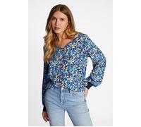 Rich & Royal Printed V-neck Blouse Grs Midnight Blue Größe: 34 | Blusen Outlet | Damen | Blau