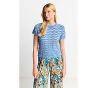 Rich & Royal Short Sleeved Crew Neck With Zig Zag Yarn Cruise Blue Größe: S | Blusen Outlet | Damen | Blau