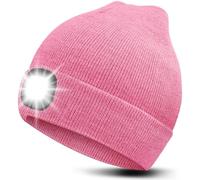 Richaa Geschenke für Frauen Weihnachten Mütze mit LED Licht Damen Wiederaufladbare LED Mütze Herren Winter Beanie Pink Stirnlampe Lustige Kleine Geschenke für Mama Freundin Paare Oma