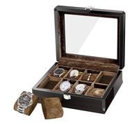 RichLuck Uhrenbox mit 8 Slots, Uhrenkasten großer Glasdeckel, klassische Ebony Uhrenbox für Männer, Aufbewahrungsbox mit abnehmbarem Uhrenkissen, Geschenk für den Vatertag, Jubiläum. (Schwarz)
