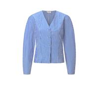Rich & Royal Langarmbluse – 100% Baumwolle, gestreift, V-Ausschnitt, Puffärmel, Gr. 38 skyway blau