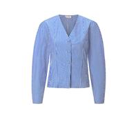 Rich & Royal Langarmbluse Gestreift V‑Ausschnitt Puffärmel 100% Baumwolle Skyway Blau Gr. 40