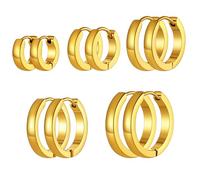 Richsteel 3/5 Paare Creolen Damen Herren Klein Kreolen Set Helix Schlafen Ohrringe, Silber/Vergolden/Schwarz, 7mm9mm12mm/7-16mm