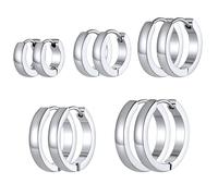 Richsteel 3/5 Paare Creolen Damen Herren Klein Kreolen Set Helix Schlafen Ohrringe, Silber/Vergolden/Schwarz, 7mm9mm12mm/7-16mm