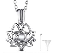 Richsteel Aschenurne Halskette,Lotus Anhänger Bestattungsurne Edelstahl,Schmuck für Asche Tiere Mann Frau Silber