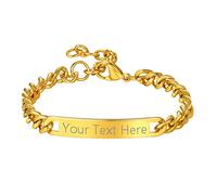 Richsteel Edelstahl Panzerarmband mit Gravur Herren Armband gold 18cm Damen Freundschaftsarmband für Vater Freunden
