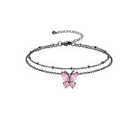 Richsteel Geburtsstein Fußkette für damen Sommer Schmuck Edelstahl Doppelte Fußkettchen Synthetischer rosa Turmalin Schmetterling Schwarz Oktober
