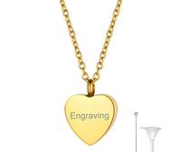 Richsteel personalisiertes Memorial Asche Schmuck aus Edelstahl 18k vergoldete Herzschmuck Anhänger mit 55+5cm O Kette