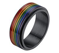 Richsteel Schwarz Regenbogen Fingerring in Ringgröße 57 LGBT Rainbowe Fingerering in Ringgröße 59.5 Spinnerring Bandring Paarring für Paar Pärchen