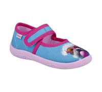 Hausschuh RICHTER "Mia", Mädchen, Gr. 26, türkis, rosa mit hundemotiv, Baumwolle, Schuhe Hausschuh, Kindergartenschuh, Klettschuh mit WMS, Größeschablone zum Download (51769627-26) türkis, rosa mit hu