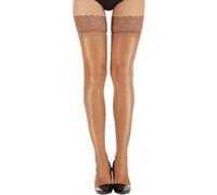RICHTOER Thigh High Stockings for Women Girls Slim Shine Ultra Shimmery Lace top Non Slip Thin Sheer (Coffee1)