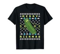 Rick and Morty Ugly Christmas T-Shirt - Schwarz, S, Kurzarm, Unisex, Cartoon, Weihnachten, Merry Pickle Rickmas Design