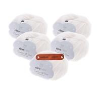 Rico Design BABY DREAM DK UNI WEISS Premium Wolle 5 x 50g Weiches Babygarn für Babykleidung Babyaccessoires und Decken in soften pudrigen Farben mit mySearose Label