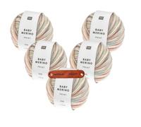 Rico Design BABY MERINO PRINT 18 Sommer Premium Wolle 5 x 25g Bunte Farbverläufe für niedliche Babymode Accessoires und kreative Geschenkideen mit mySearose Label