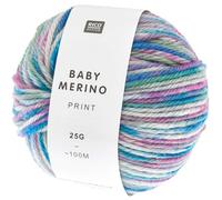 Rico Design Baby Merino Print Babywolle, 25g, 100m, Nadel 4.0, 100% Schurwolle, für Pullover Gr. 74/80 waschbar bei 30°C im Schonwaschgang Pfau