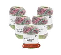 Rico Design CREATIVE CHIC-UNIQUE COTTON DK AQUA Premium Wolle 5 x 100g Sommerleichtes Farbverlaufsgarn für luftige Looks und kreative Lieblingsstücke mit mySearose Label