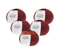 Rico Design CREATIVE COTTON FLEECE DK 011 bordeaux Premium Wolle 5 x 100g Flauschiger Look für gemütliche Strickideen und moderne Modei mit mySearose Label