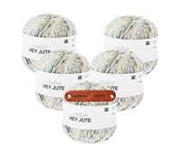 Rico Design CREATIVE ""HEY JUTE"" Summer Premium Wolle 5 x 100g Rustikaler Naturlook für Taschen Körbe und kreative Wohnideen mit mySearose Label