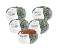 Rico Design CREATIVE LAZY HAZY SUMMER COTTON DK EFEU Premium Wolle 5 x 50g Luftiger Twistlook für sommerliche Tops und Tücher mit mySearose Label