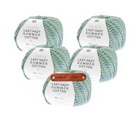 Rico Design CREATIVE LAZY HAZY SUMMER COTTON DK EUKALYPTUS Premium Wolle 5 x 50g Luftiger Twistlook für sommerliche Tops und Tücher mit mySearose Label
