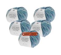Rico Design CREATIVE LAZY HAZY SUMMER COTTON DK TÜRKIS Premium Wolle 5 x 50g Luftiger Twistlook für sommerliche Tops und Tücher mit mySearose Label