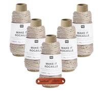 Rico Design CREATIVE MAKE IT ROCAILLE Sand Premium Wolle 5 x 50g Elegantes Perlen Effektgarn für funkelnde Akzente Strick Häkel DIY Accessoires und festliche Designs mit mySearose Label