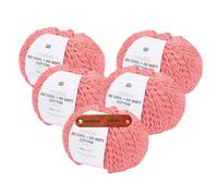 Rico Design CREATIVE SO COOL + SO SOFT COTTON CHUNKY HIMBEERE Premium Wolle 5 x 100g für luftige Mode Kleidung Wohnideen und kreative Sommerprojekte mit mySearose Label