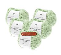 Rico Design CREATIVE SO COOL + SO SOFT COTTON CHUNKY PASTELLGRÜN Premium Wolle 5 x 100g für luftige Mode Kleidung Wohnideen und kreative Sommerprojekte mit mySearose Label