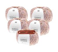 Rico Design CREATIVE SUMMER SPRINKLES 001 pastel Premium Wolle 5 x 100g Farbverlaufsgarn für leichte Sommermode bunte Accessoires und kreative Handarbeitsideen mit mySearose Label