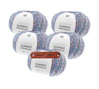 Rico Design CREATIVE SUMMER SPRINKLES 003 sky Premium Wolle 5 x 100g Farbverlaufsgarn für leichte Sommermode bunte Accessoires und kreative Handarbeitsideen mit mySearose Label