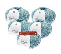 Rico Design CREATIVE SUMMER SPRINKLES 004 aqua Premium Wolle 5 x 100g Farbverlaufsgarn für leichte Sommermode bunte Accessoires und kreative Handarbeitsideen mit mySearose Label