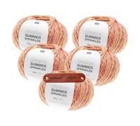 Rico Design CREATIVE SUMMER SPRINKLES 008 neon pink Premium Wolle 5 x 100g Farbverlaufsgarn für leichte Sommermode bunte Accessoires und kreative Handarbeitsideen mit mySearose Label