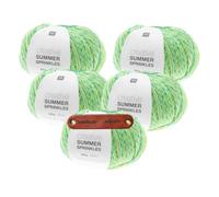 Rico Design CREATIVE SUMMER SPRINKLES 009 green Premium Wolle 5 x 100g Farbverlaufsgarn für leichte Sommermode bunte Accessoires und kreative Handarbeitsideen mit mySearose Label