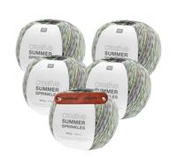 Rico Design CREATIVE SUMMER SPRINKLES 017 flowers Premium Wolle 5 x 100g Farbverlaufsgarn für leichte Sommermode bunte Accessoires und kreative Handarbeitsideen mit mySearose Label