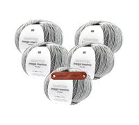 Rico Design ESSENTIALS MEGA WOOL CHUNKY HELLGRAU Premium Wolle 5 x 100g Weiche Wintermode für Pullover Schals und gemütliche Wohnideen mit mySearose Label