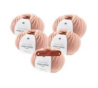 Rico Design ESSENTIALS MEGA WOOL CHUNKY PUDER Premium Wolle 5 x 100g Weiche Wintermode für Pullover Schals und gemütliche Wohnideen mit mySearose Label