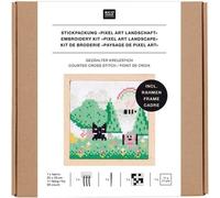 Rico Design GmbH & Co.KG Stickpackung Gezählter Kreuzstich, Pixel Art Landschaft, medium, inkl. Dekostickrahmen quadratisch M
