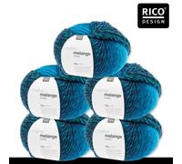Rico Design Rico Design 5 x 50 g Creative Melange Chunky Garn Wolle Stricken Häkeln 24 Farben 010 | Türkis-Blau 0.25 kg