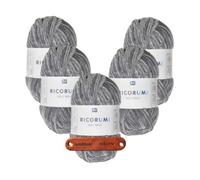 Rico Design Ricorumi Nilli Nilli 26 grau Premium Wolle 5 x 25g kuschelweich feines Chenillegarn für Amigurumi Häkelfiguren und kreative Dekoideen mit mySearose Label