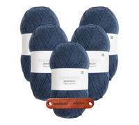 Rico Design SOCKENWOLLE PREMIUM 6-FÄDIG Blau Premium Wolle 5 x 150g Strapazierfähiges Sockengarn für warme Strickprojekte Komfort Alltag Freizeit Geschenkidee mit mySearose Label