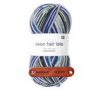 Rico Design SOCKS NEON FAIR ISLE 4 FÄDIG AQUA Premium Wolle 100g Leuchtende Fair Isle Muster für kreative Strickprojekte Freizeit Geschenkidee mit mySearose Label